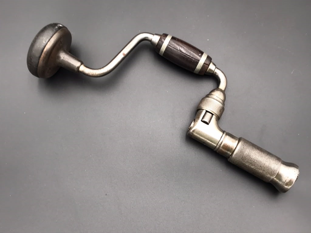 Antique HS & B 6 Inch Petite Bit Brace Rosewood Pewter Bands