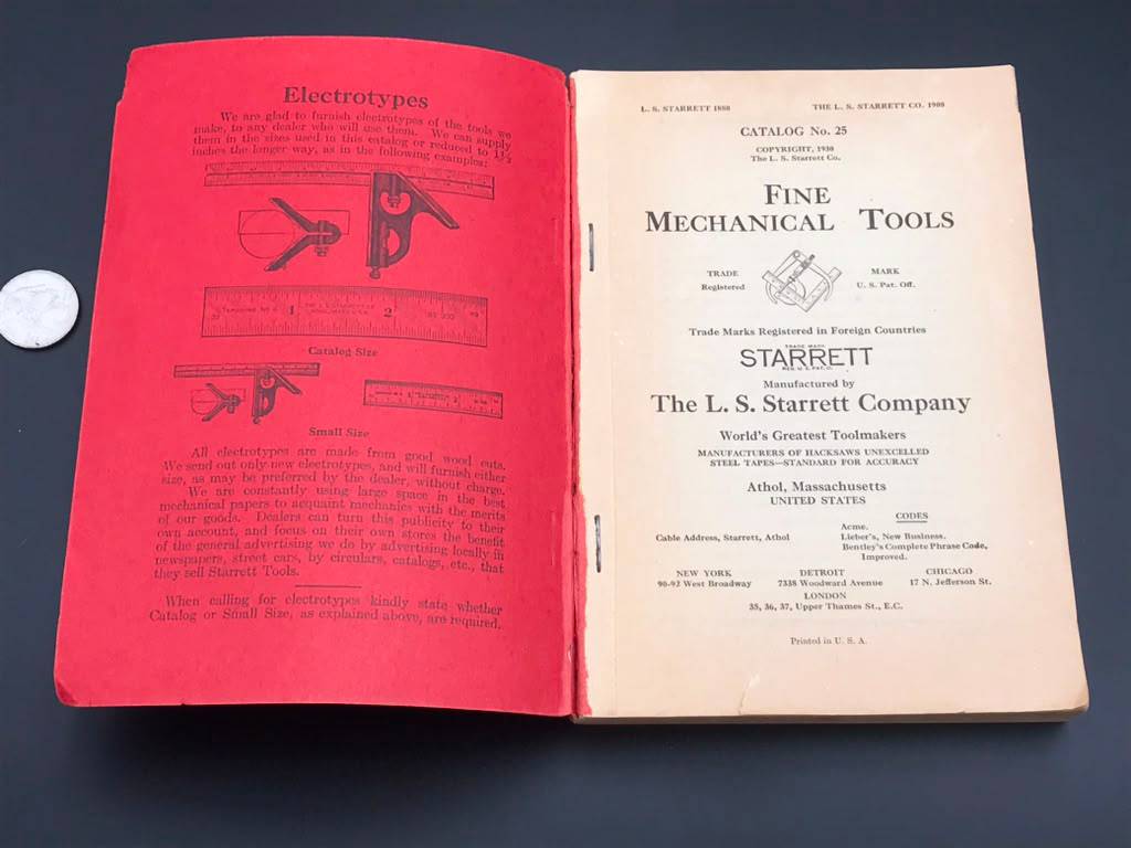 Vintage Starrett Original Catalog #25 c.1930 50th Anniversary Tool Catalog